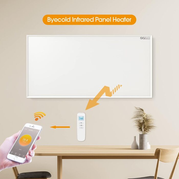 Інфрачервоний обігрівач Byecold з термостатом, 700 Вт, пульт дистанційного керування за допомогою застосунку, інфрачервоний настінний електричний обігрівач, енергозберігаюча настінна нагрівальна панель, енергозбереження, захист від перегріву