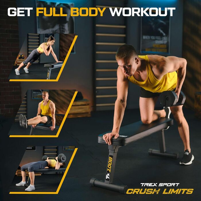 Плоска лава TX-100B Складана лава для силових тренувань Тренажерна лава для жиму лежачи в домашньому спортзалі Сталева рама, нековзна, м&39яка