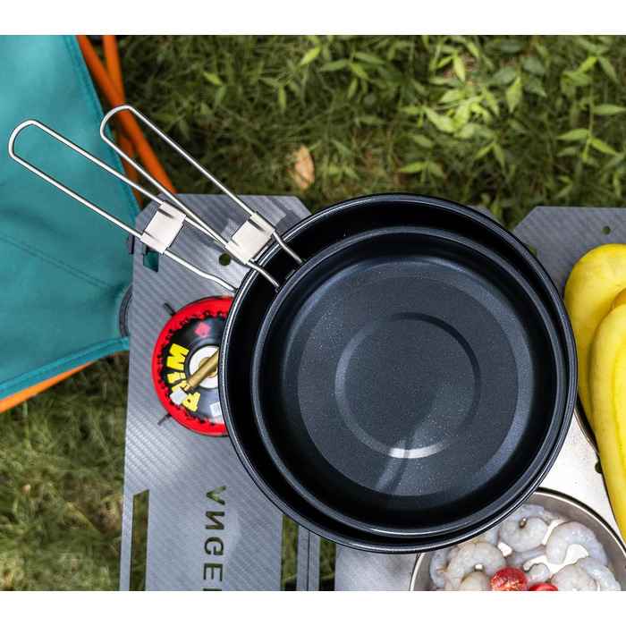 Сковорода для кемпінгу iBasingo 22 см 1500 мл Титанова сковорода з антипригарним покриттям зі складною ручкою Портативна легка ско