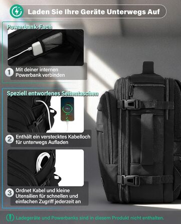 Розширюваний ручний багаж для літаків Eurowings, Ryanair, EasyJet, Wizz Air 40x30x20-40x30x25 см (24-30 л), рюкзак під сидіння з відділенням для ноутбука 15,6, чорний