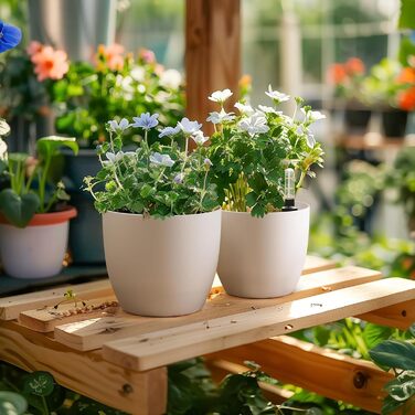 Квітковий горщик із самополивом 18 см з індикатором води, набір з 4 білих квіткових горщиків, самополивний кашпо з резервуаром для води для використання в приміщенні та на вулиці, білий, 18,5*16 см, 4U