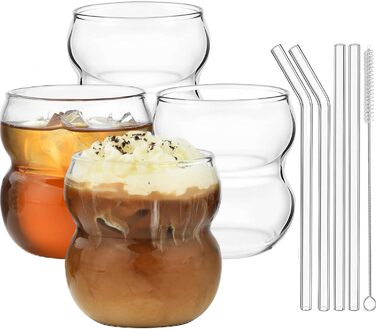 Набір склянок для пиття ALINK Bubble Glass з 4 склянок для пиття, ребристі склянки 380 мл, скло хвилі, келихи для латте макіато, с