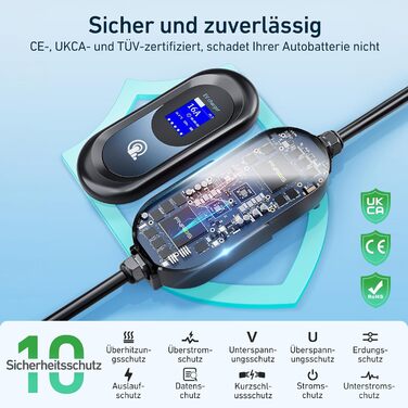 Зарядний кабель FNRIDS для електромобіля тип 2 Schuko, 10м 3,68кВт, зарядний кабель тип 2 Schuko з підставкою, регульований електр