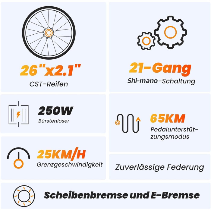 Електровелосипед Touroll U1, 26/29 дюймів, для чоловіків та жінок, зі знімним акумулятором 36 В 13 Аг, двигуном 250 Вт, MTB, гірський електровелосипед з 21 передачею, запас ходу понад 65 км, позашляхові шини CST 26 дюймів