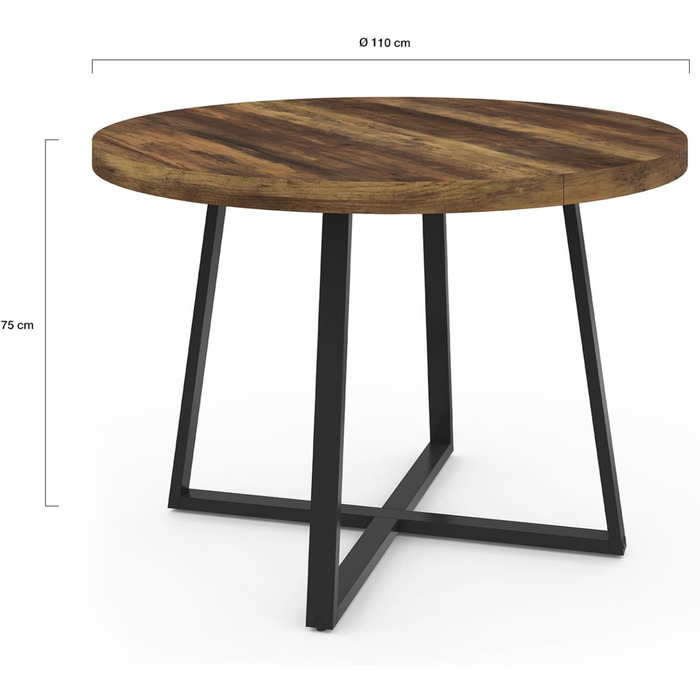 Круглий обідній стіл Selma для 4 осіб, темне дерево Hawkins та чорний, 110 см