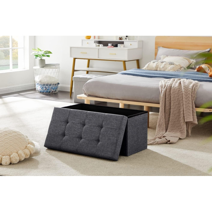 Лавка для зберігання Zedelmaier, м&39яка лавка, пуф, скриня для зберігання, вантажопідйомність до 300 кг, 76 x 38 x 38 см (льон - темно-сірий), темно-сірий, 38Г x 76Ш x 38В см