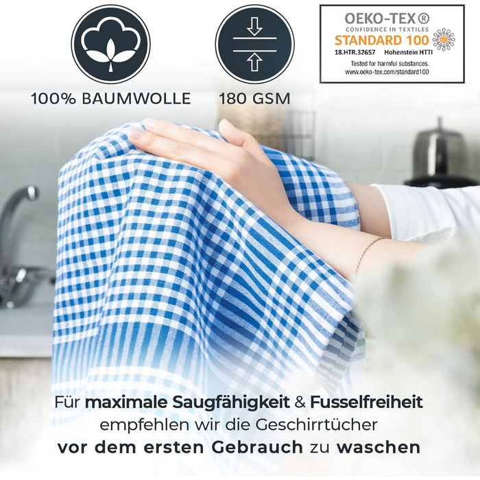 Набір з 10 чайних рушників у клітинку преміум-класу - 100 бавовна - 45x65 см та вішалка - Oeko TEX Standard 100 - Кухонні рушники