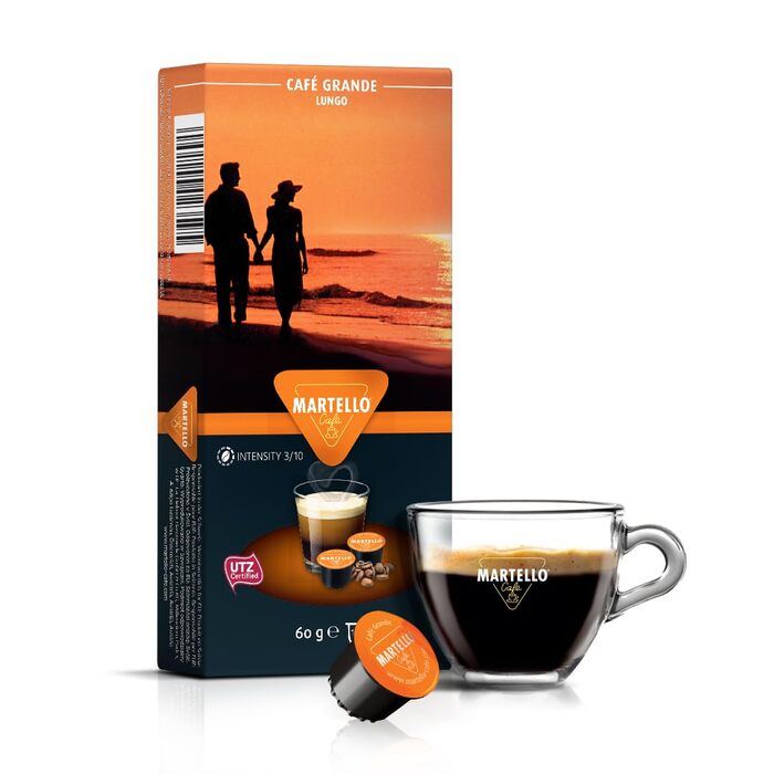 Кавові капсули Martello GRANDE LUNGO — 100 шт. (10x10), 6 г, UTZ-сертифікат, для кавоварок Martello