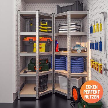 Кутова полиця Monzana 180x70x40 см 875 кг 5 полиць МДФ Міцна полиця Полиця для підвалу Вставна полиця Полиця для майстерні Срібний колір