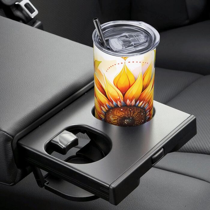 Кухоль з прямою трубочкою, 590 мл, жовтий соняшник, друкований олією, дорожній кухоль, підходить для кемпінгу, офісу та дому