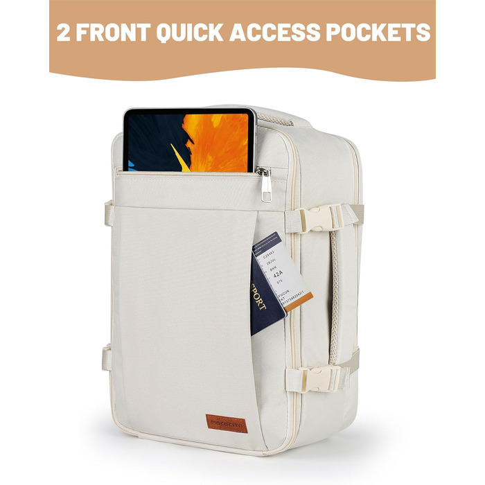 Рюкзак для ручної поклажі Ryanair 40x20x25, поклажа під сидінням, максимальний розмір поклажі для подорожей у салоні, сумка для перельоту, сумка для багажу на вихідні з плечовим ременем, сумка-дама, спортивна сумка - 20 л, колір слонової кістки 40x20x25 с