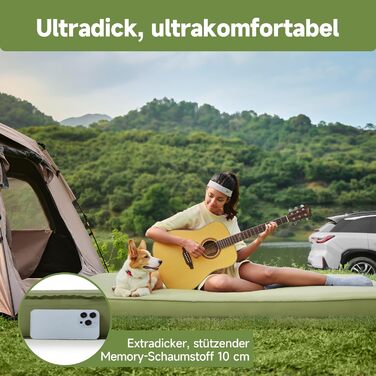 Самонадувальний килимок для сну OUTSKIRT, кемпінговий матрац товщиною 10 см з насосним мішком, коефіцієнт теплоізоляції 9,5, самонадувальний килимок для сну для намету, автомобіля, вантажівки або фургона, зелений, подвійний