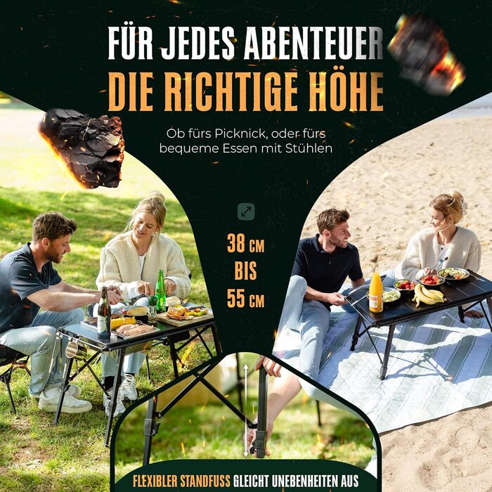 Стіл для кемпінгу та вугільний гриль 2-в-1 Компактний розкладний стіл з грилем Стіл IGT з регульованою висотою для 2-3 осіб Складаний та портативний Можна використовувати як рибальський стіл Ідеально підходить для використання на свіжому повітрі або пікні