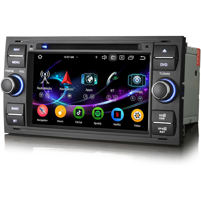 Автомобільний радіоприймач Erisin Android 14 4 ГБ ОЗП 64 ГБ ПЗУ 8-ядерний DVD GPS-навігація для Ford C-Max S-Max Focus Galaxy Kuga Connect Fiesta Transit 7-дюймовий сенсорний екран CarPlay Android Auto DABWiFi 4G Bluetooth 5.0 DSP OBD2 Чорний, з CD/DVD-пр