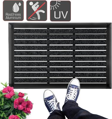 Килимок для вулиці, алюмінієвий килимок для дверей, 50x80 см, килимок для вхідних дверей AluGant, скребок для взуття для вулиці вхідний килимок, алюмінієві килимки для дверей, килимок для вулиці, скребок для взуття, антрацитовий, 50 x 80 см (прямокутний),