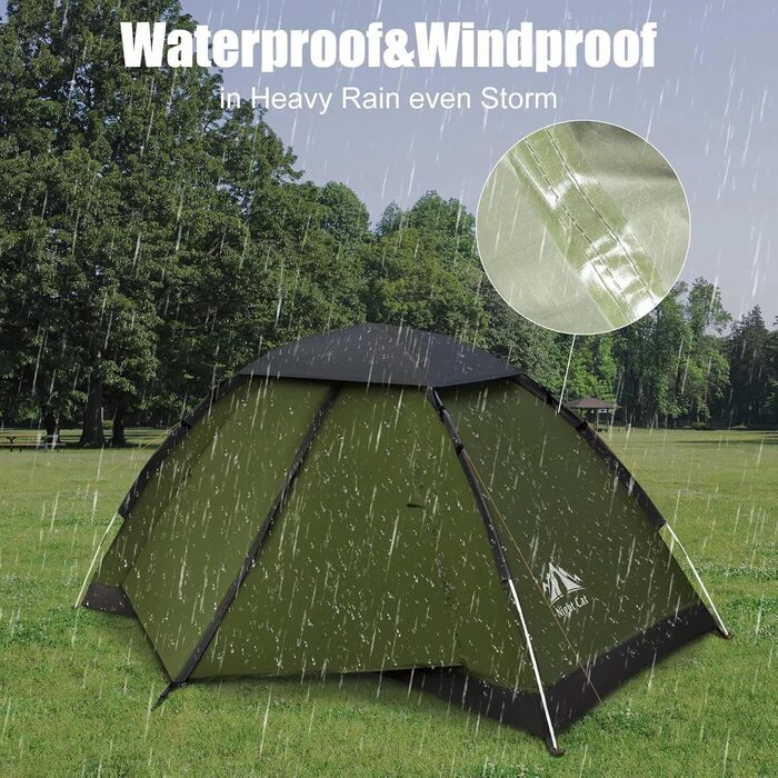 Намет кемпінговий прямокутний 1-місний Night Cat Quick Tent – 4-сезонний, водостійкість 3000 мм, легкий, темно-зелений