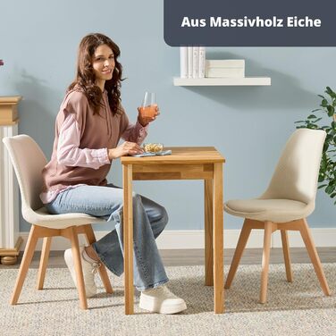 Обідній стіл KHG з масиву дуба 70x60 см - сільський стиль, прямий край, для 2-4 осіб, позачасовий дерев&39яний стіл, компактний, висота 75 см - маленький та міцний кухонний стіл 70 x 60 см, дуб