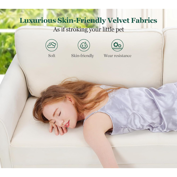 Невеликий 3-місний диван, 175 см. Зручний маленький диван для кімнати підлітка, швидке складання за 3 хвилини без інструментів, сучасний маленький диван для квартири або офісу, бежевий, 175 см.