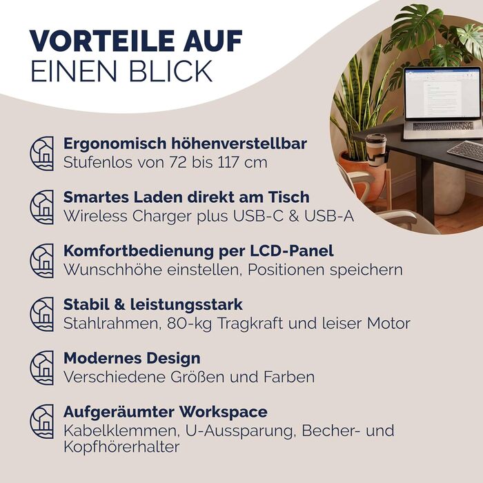 Електричний стіл Casaria з регульованою висотою 140 x 70 см з бездротовим зарядним пристроєм та портом USB-C/A, РК-дисплеєм, функцією пам&39яті, вантажопідйомністю 80 кг, ергономічним, чорним, 140 x 70 см