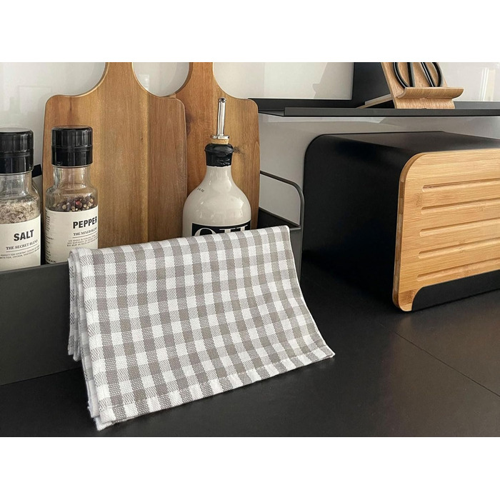 Набір з 5 бавовняних чайних рушників розміром 50x70 см - добре поглинаючі кухонні рушники в сіру клітинку - можна прати при темпер