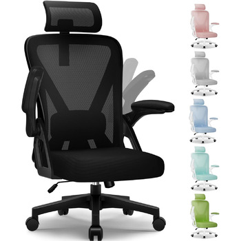 Офісне крісло, ергономічне офісне крісло з регульованим підголівником, підлокітниками та поперековою опорою, обертове робоче крісло з функцією гойдання до 135, крісло керівника, зручне для спини, вантажопідйомність 150 кг, чорний колір, модель I