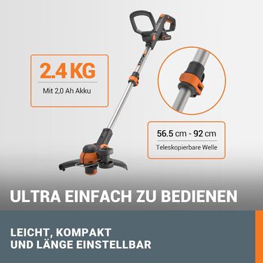 Акумуляторний тример для газону WORX WG163E 20 В Тример для країв газону Функція 2-в-1 Тример для газону та тример для країв 30 см Діаметр зрізу зручний і компактний в т.ч. акумулятори та зарядний пристрій 2x2 Ач, включаючи 2 батареї та зарядний пристрій