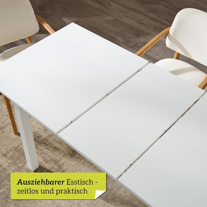 Розумний обідній стіл 140x80 см білий, кухонний стіл розкладний до 180 см, обідній стіл з дерев&39яного композиту, включаючи розсувну дошку, сучасний стіл до 8 осіб білий розсувний прямокутний 140x80 см