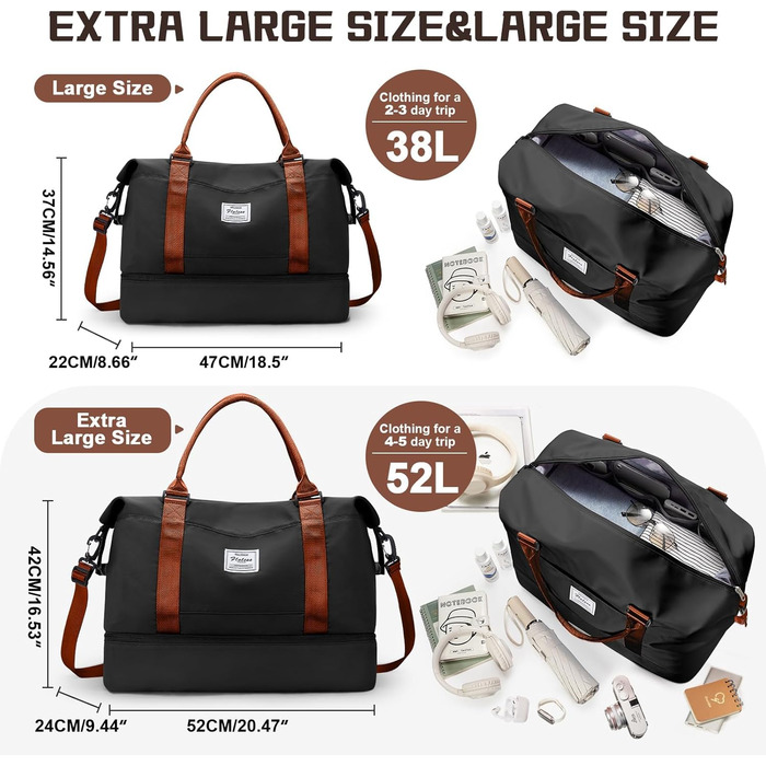 Велика жіноча дорожня сумка, ручна поклажа, спортивна сумка, сумка для вихідних, сумка для плавання, водонепроникна дорожня сумка, спортивна сумка, сумка для фітнесу, сумка для тренувань, лікарняна сумка з відділенням для взуття, N7-чорно-коричнева A03-чо