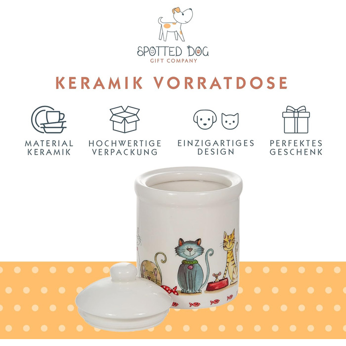 Керамічна банка для зберігання Spotted Dog Gift Company, керамічна банка з кришкою, контейнер для зберігання, банка для зберігання з котячим мотивом, кухонний декор з котом, кухонний аксесуар та подарунок для любителів котів