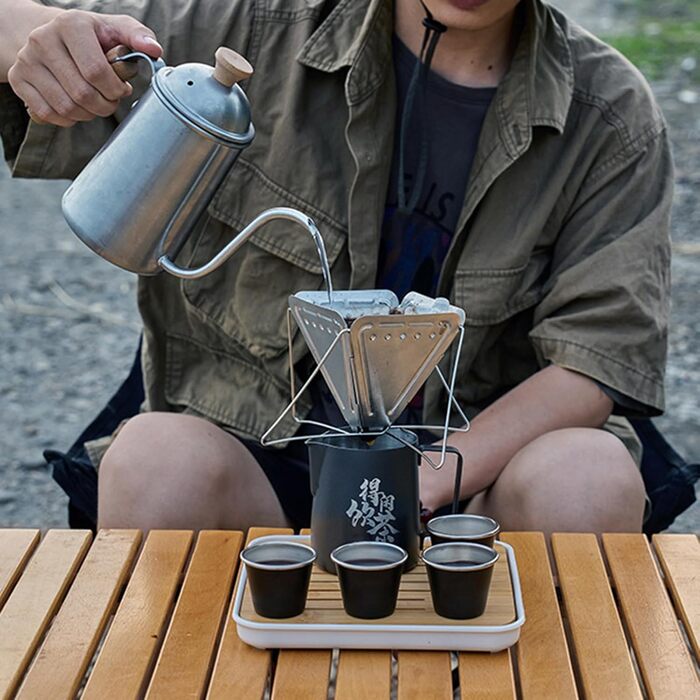 Універсальний дорожній чайний набір у китайському стилі Чайник та чашки з нержавіючої сталі - Портативний чохол для подорожей, набір для чаювання Кунг-Фу для любителів чаю та кави, для подорожей, дому, відпочинку на природі