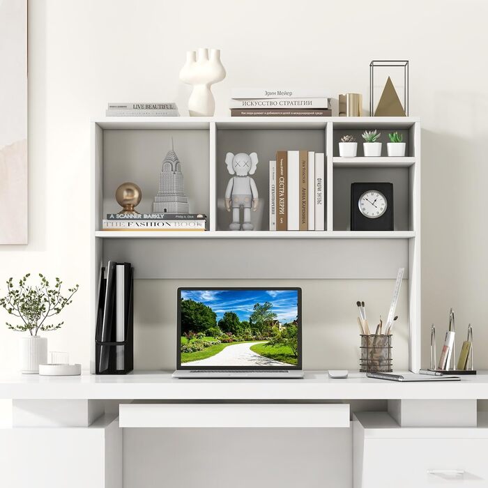 Настільна полиця, Настільна полиця з 4 відкритими полицями, Книжкова полиця, Настільний органайзер для навчання та офісу, 94 x 25 x 73 см (Білий)