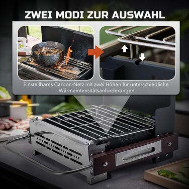 Портативний складаний гриль CHANGEMOORE, 46 см складаний гриль на вугіллі, регульована висота карбонової сітки, нержавіюча сталь 304, настільний гриль на вугіллі, ідеально підходить для кемпінгу, караванінгу та грилювання на свіжому повітрі
