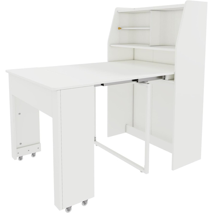 Розсувний обідній стіл, маленький, розсувний в одному напрямку, біла шафа для зберігання в їдальні, багатофункціональний обідній стіл, що економить місце, 52/132,5x80x76 см