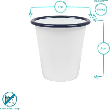 Аргоновий посуд 6 x 300 мл Білі емальовані кружки - Сині - Багаторазові бляшані кружки з нержавіючої сталі для кемпінгу, подорожей, пиття, кави, дитячі склянки