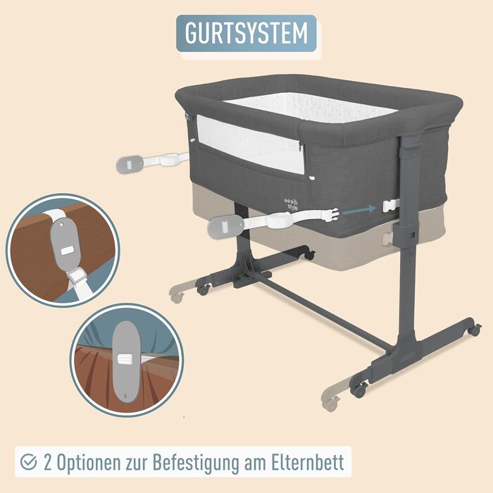 Дитяче ліжечко Aluna 3-в-1, колір ib style, додаткове ліжко, м&39який матрац, регулювання висоти у 5 напрямках, дорожнє ліжечко з сумкою, дитяче ліжко на колесах, колиска, для дому та подорожей - Темно-сірий