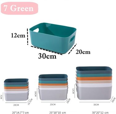 Великих пластикових коробок для зберігання з ручками, 302012 см, органайзер для ванної/кухонної шафи, кошик/коробка для зберігання на кухню, ванну кімнату, іграшки, зелений 302012 см/7 шт. у упаковці, 7