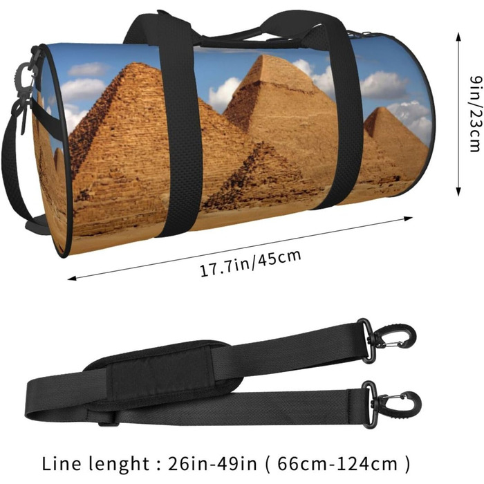 Спортивна сумка для подорожей, дизайн Стародавній Єгипет, принт з пірамідами, сумка на нічліг, чорна, універсальний розмір, дорожня сумка