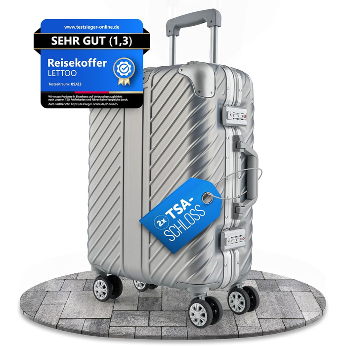 Ручна валіза 55x40x20 см з алюмінієвим каркасом Дорожня валіза на колесах - Надзвичайно стійка валіза на візках з кріпленням для ноутбука ВОДОНОТРИВНА з кутовими захисними накладками (Срібна, ручна поклажа 20 дюймів) Срібна ручна поклажа 20 дюймів