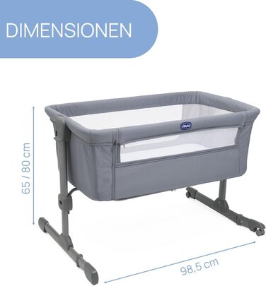 Дитяче ліжечко Chicco Next2Me Essential для новонароджених, приліжкове ліжечко, сумісне з різними ліжками, регульована висота, гарна циркуляція повітря, матрац і сумка в комплекті, 0-6 місяців, сірий колір