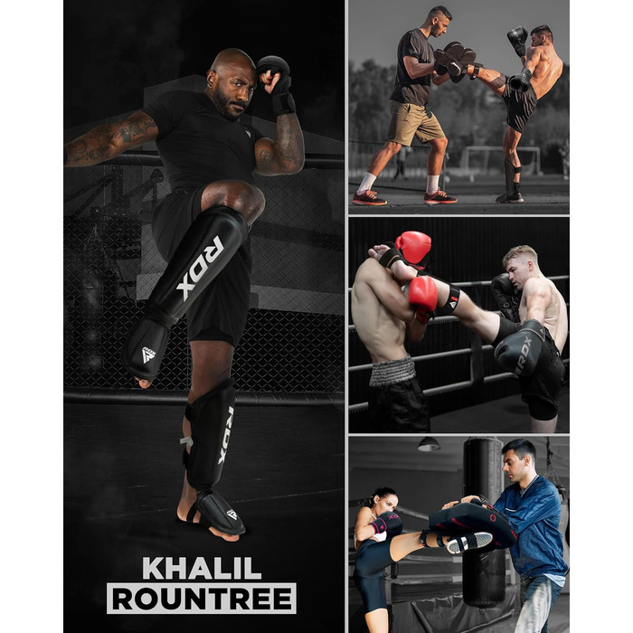 Щитки для гомілок RDX для кікбоксингу, схвалені SMMAF SATRA, захисні накладки на гомілки для тайського боксу, бойових мистецтв, зі шкіри Maya Hide, м&39які щитки для гомілок, муай-тай, ММА, спаринг, чоловічі, жіночі, чорні, розмір L