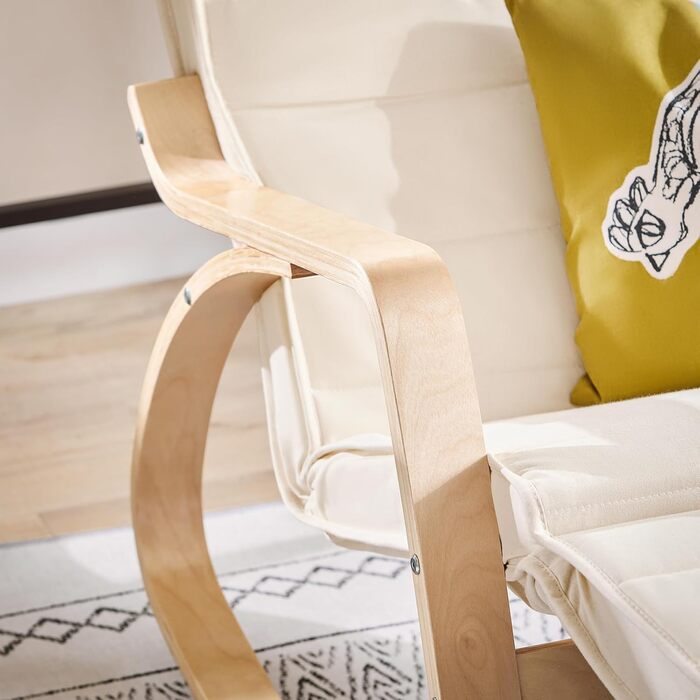 Крісло-гойдалка SoBuy з подушкою, крісло-гойдалка з підголівником та регульованою підставкою для ніг, крісло для відпочинку - бежевий FST16-W