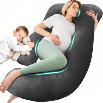 Подібна подушка для вагітних Chilling Home, подушка для сну на боці з чохлом, велика подушка для годування, підтримуюча подушка для жінок та тих, хто спить на боці (світло-чорна, оксамитова)