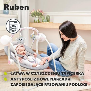 Дитяча гойдалка електрична з функцією відкидання Baby Swing, темно-сіро-рожева, від 0 до 9 кг