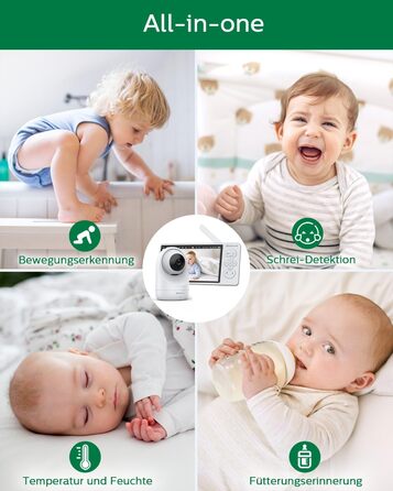 Дюймовий радіоняня Sebikam з 2 камерами, екран HD 720P, відеоняня, батарея 4000 мАг, відеоняня PTZ 355, режим VOX, нічне бачення,