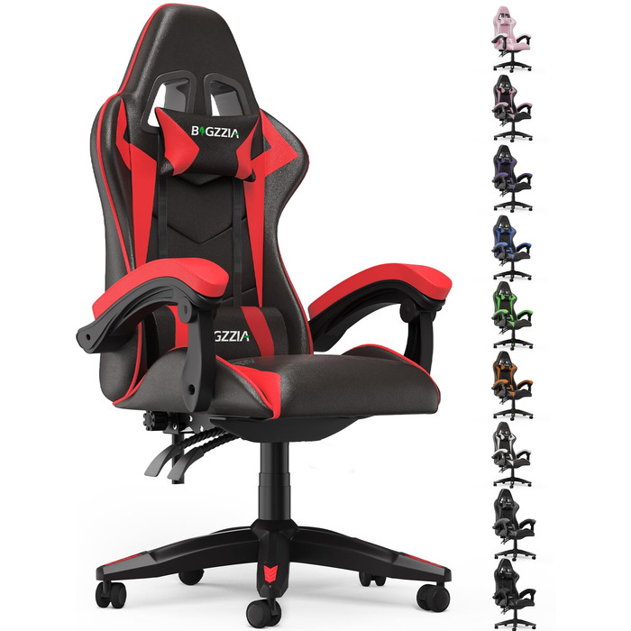 Геймерське крісло, зі штучної шкіри, ігрове крісло для ПК з підголівником та поперековою опорою, регульована висота та нахил, вантажопідйомність 130 кг, ергономічне геймерське крісло для ігор та офісного використання (чорне/червоне)