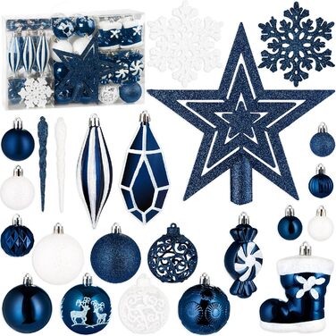 Набір ялинкових прикрас преміум-класу 128 предметів синьо-білі BRUBAKER