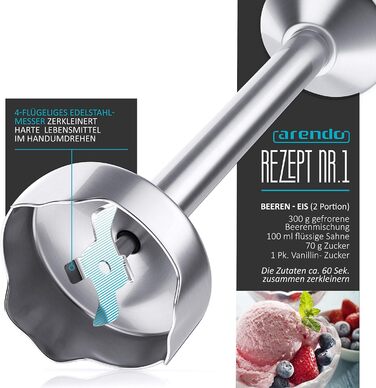 Ручний блендер 1000 Вт - ручний блендер з нержавіючої сталі - блендер - чотирилопатевий ніж - безступінчасте регулювання швидкості