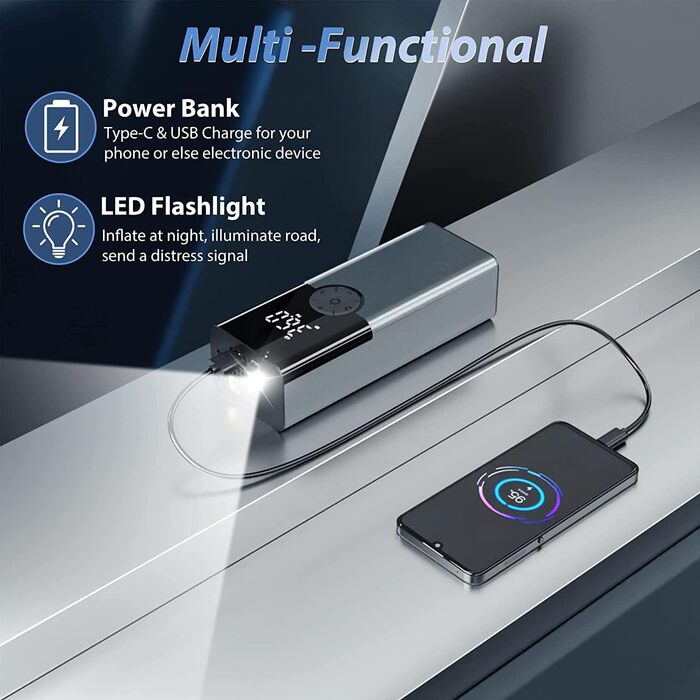 Портативний електронний повітряний насос ZORUMAN 6000mAh, велосипедний насос 150PSI електричний, акумуляторний компресор, акумулят