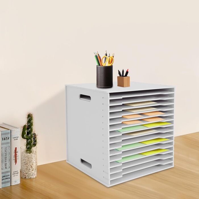 Рівневий органайзер для паперу для скрапбукінгу, настільна стійка для паперу для скрапбукінгу, лоток для листів з ПВХ, тримач для документів, папка для файлів для дому, бібліотеки, офісу, 30,5 x 30,5 см (білий), 15-