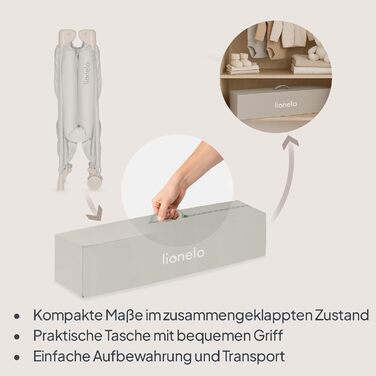 Дитяче ліжечко Lionelo Amelie, від народження до 15 кг, маленьке, складне, м&39який розкладний матрац, 100,5 x 70,5 см, 2 колеса, бічний вхід, дорожня сумка бежевого кольору